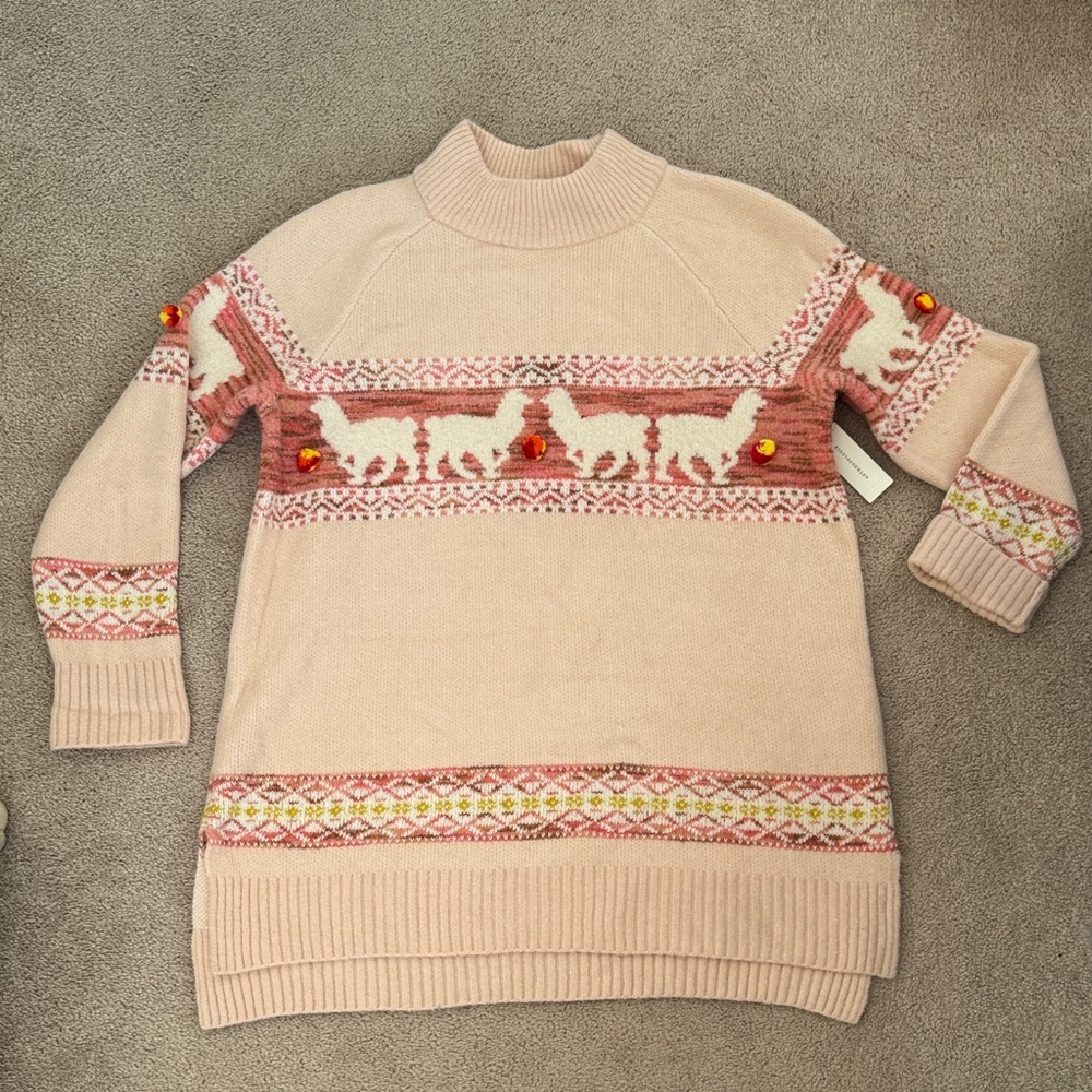 Anthropologie Pink and Red Patterned Turtleneck Sweater